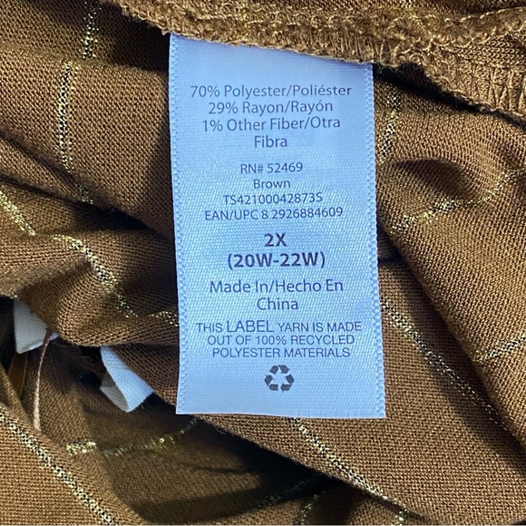 TERRA & SKY metallic stripes ruffle accents polyester knit long sleeve top 2X - Picture 8 of 9